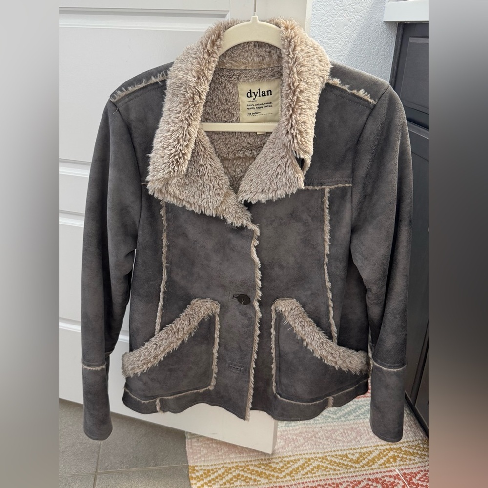 Dylan Gray Shearling Jacket with Gray suede and faux fur inside Size S